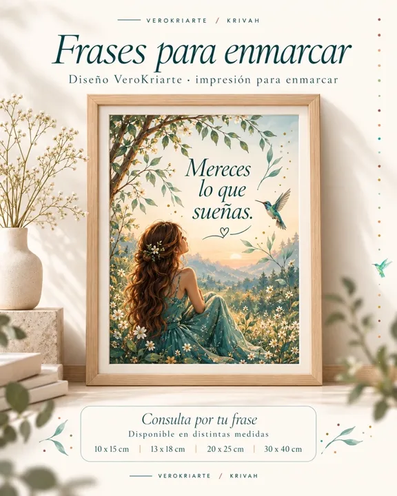 Placa «Frases para enmarcar» con la frase «Mereces lo que sueñas» en un cuadro